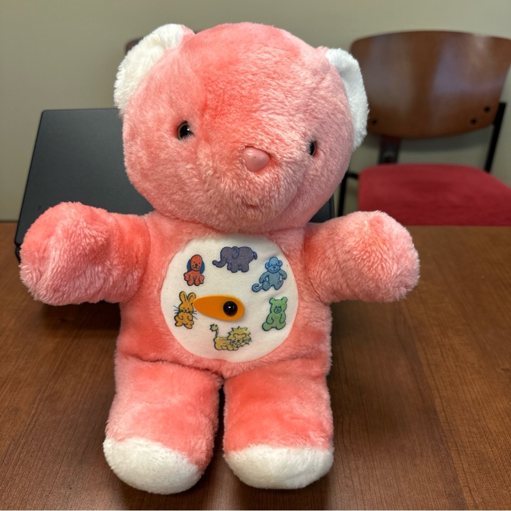 Vintage 70s 80s Animal Fair Teaching Time Clock Bear Plush
